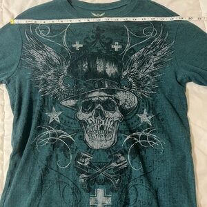 Men’s Teal Long-Sleeve Graphic Skull Tee